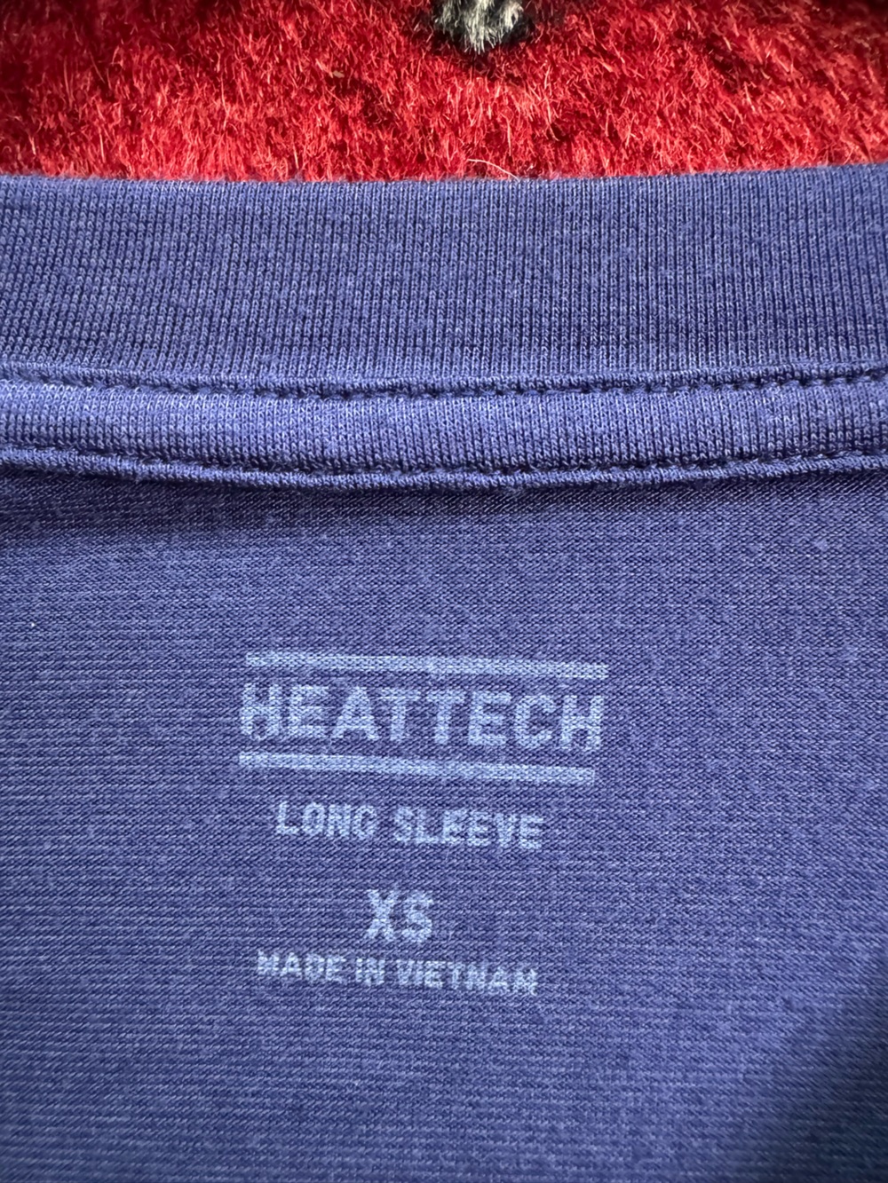 Uniqlo Two Long-Sleeve Heattech Crewneck Shirts - Rust Orange & Slate Blue XS - Picture 3 of 5